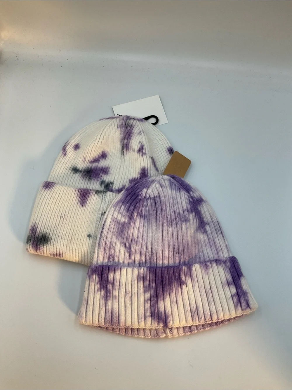 Tie-Dye Purple & White Ribbed Beanie - Pack of 2